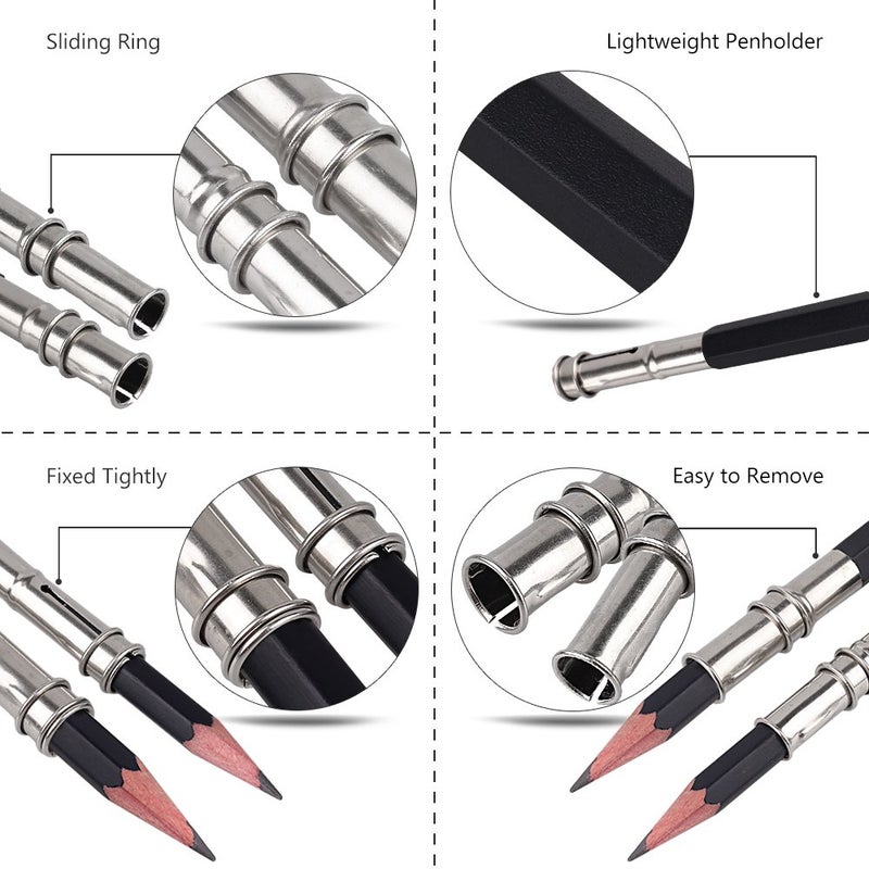 GTHER 5PCS Double Head Pencil Extender, Adjustable Art Pencil Lengthener,Pencil Extender Holder with Aluminum Handle for Colored Pencils Crayon School Office Supplies, Black - Image 5